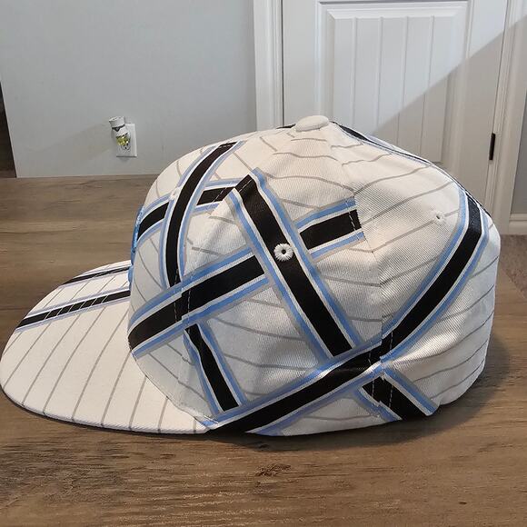 Vtg North Carolina Tar Heels Fitted Flat Bill Hat White Striped UNC NCAA L/XL - Picture 6 of 11